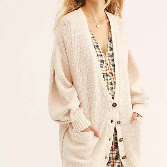 Free people snow drop cardigan size M Ivory/Pink - Picture 3 of 8